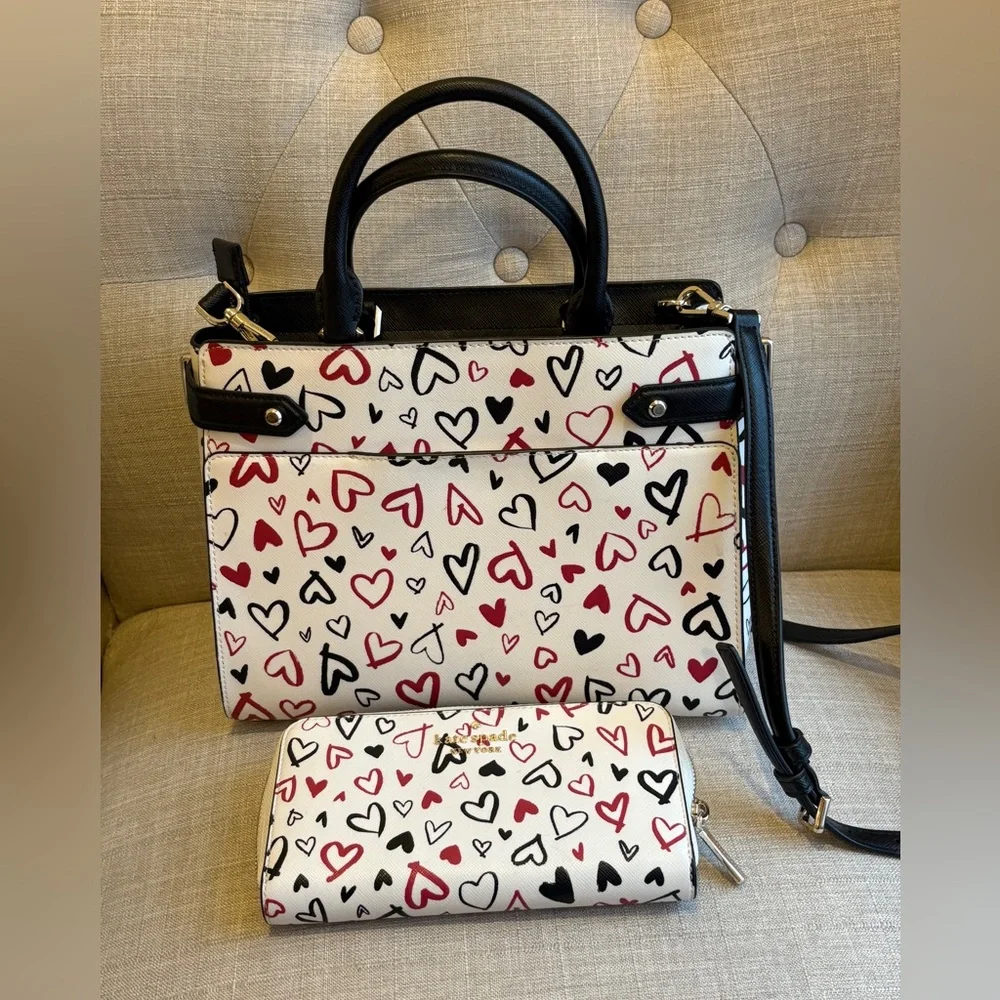 ❤️SOLD!!❤️Kate spade Staci heart printed medium satchel bag & wallet - Picture 2 of 8